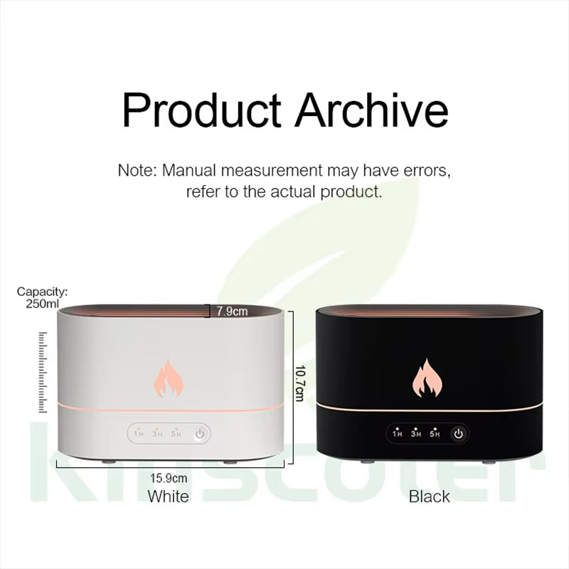 250Ml Flame Humidifier 1/3/5H USB Smart Timing LED Electric Aroma Diffuser Simulation Fire Night Lamp