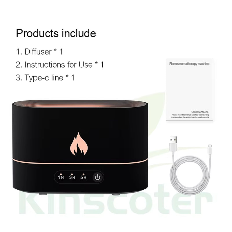 250Ml Flame Humidifier 1/3/5H USB Smart Timing LED Electric Aroma Diffuser Simulation Fire Night Lamp