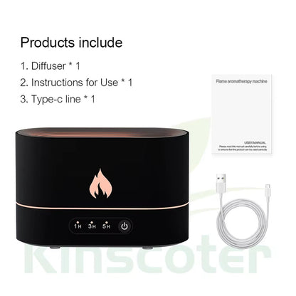 250Ml Flame Humidifier 1/3/5H USB Smart Timing LED Electric Aroma Diffuser Simulation Fire Night Lamp