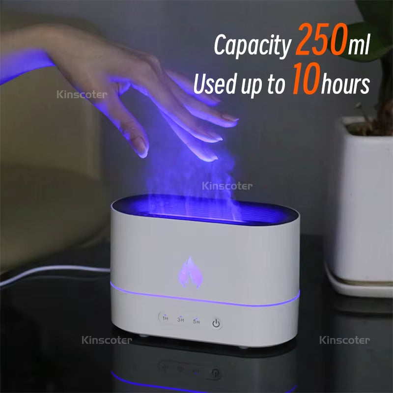250Ml Flame Humidifier 1/3/5H USB Smart Timing LED Electric Aroma Diffuser Simulation Fire Night Lamp